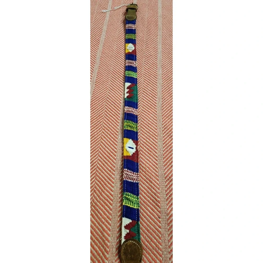 A Tail We Could Wag Leather Cotton Multicolor Striped Belt Sz‎ 34 Tribal Unisex